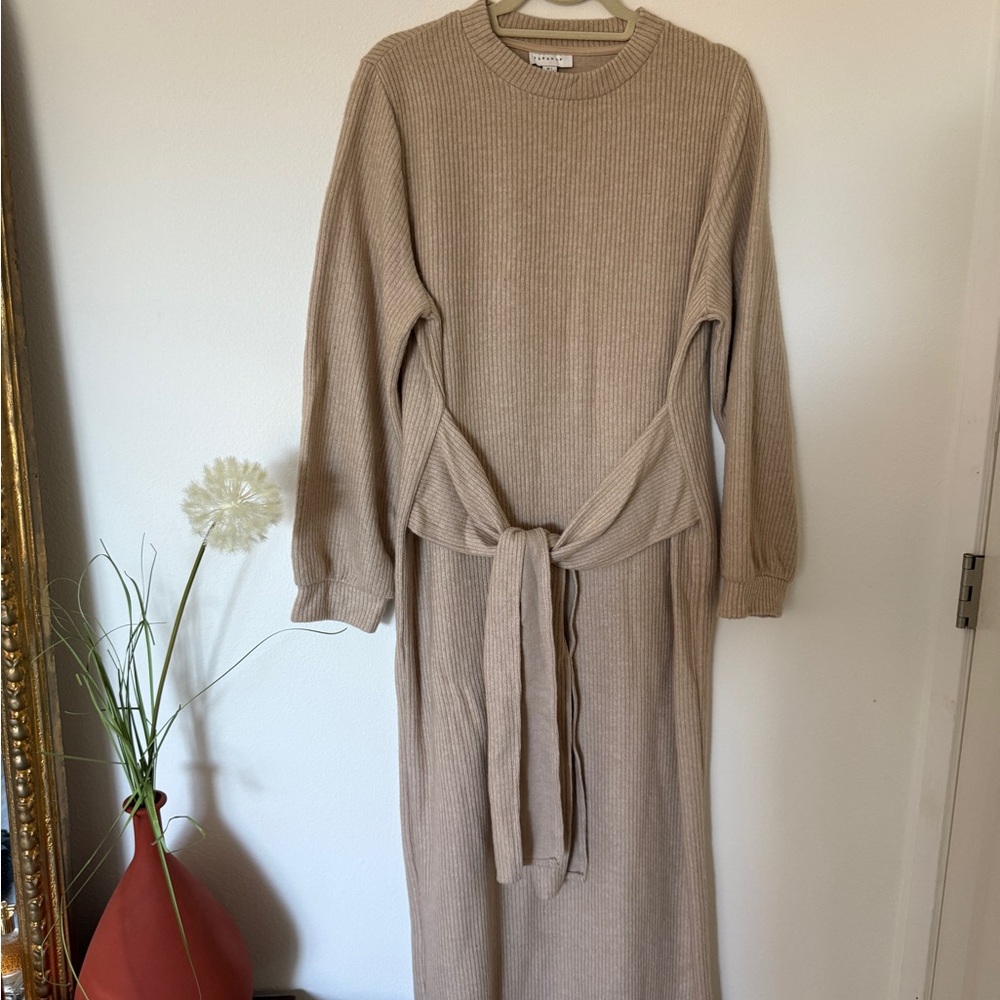 Topshop Taupe Ribbed Knit Sweater Dress